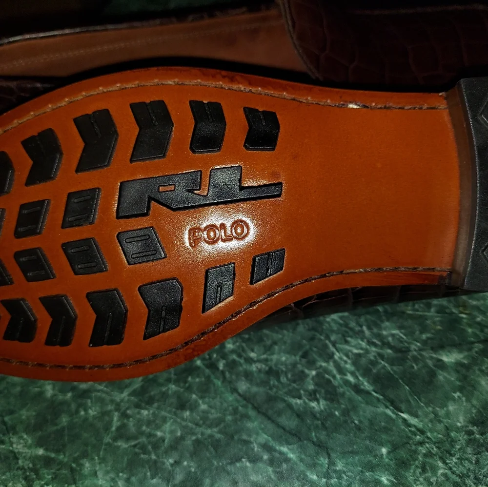 Ralph Lauren Polo Brown Leather Croc Print Loafer NWOT - Picture 5 of 10